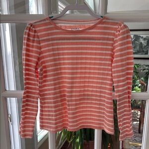 Striped Long Sleeve Top in Coral and White